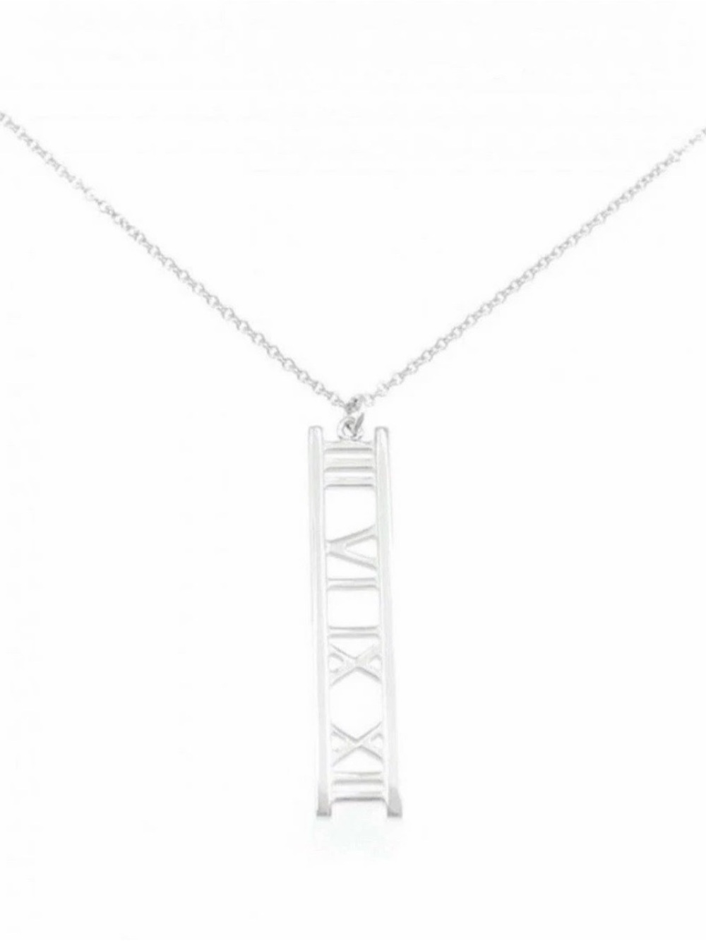 Tiffany & Co. 18k White Gold Atlas Open Bar Pendant 41cm With Box